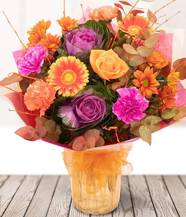 Autumn Orange Roses and Carnations